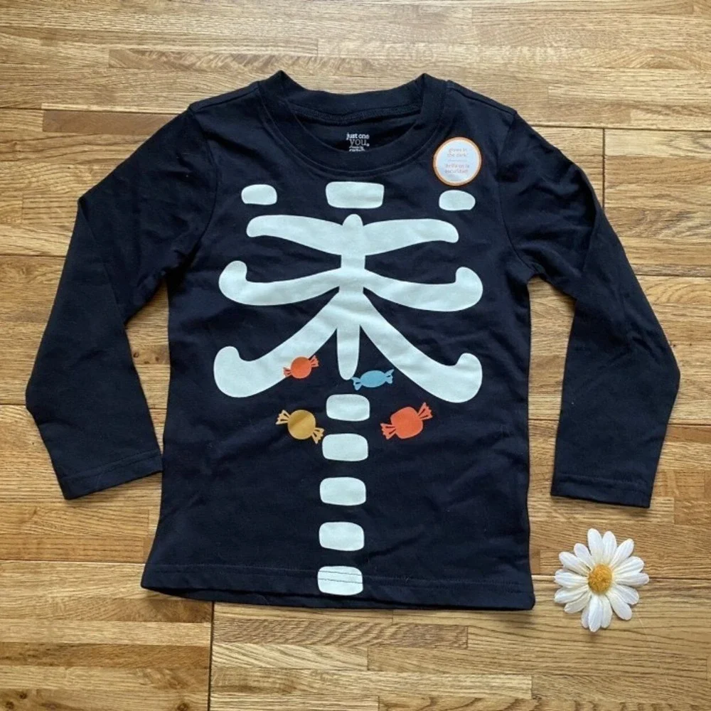 Glow In The Dark Halloween‎ Skelton Shirt size  2t